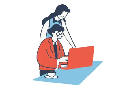 パソコンに向かう男女のイラスト