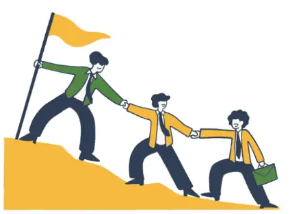 手を繋ぎゴールへ向かうイラスト